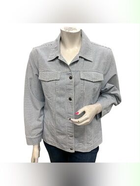 CJ Banks Blue and White Striped Button-Up Jacket Size  2X